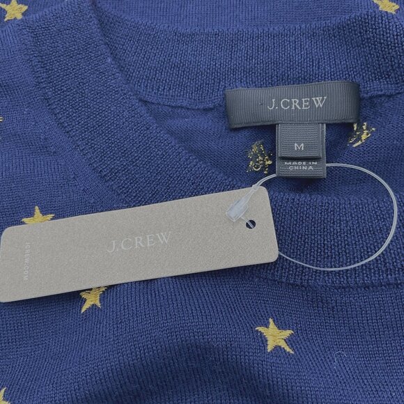 J. Crew Tippi Merino Wool Navy Crewneck Sweater Embroidered Gold Stars M NWT - Picture 4 of 7